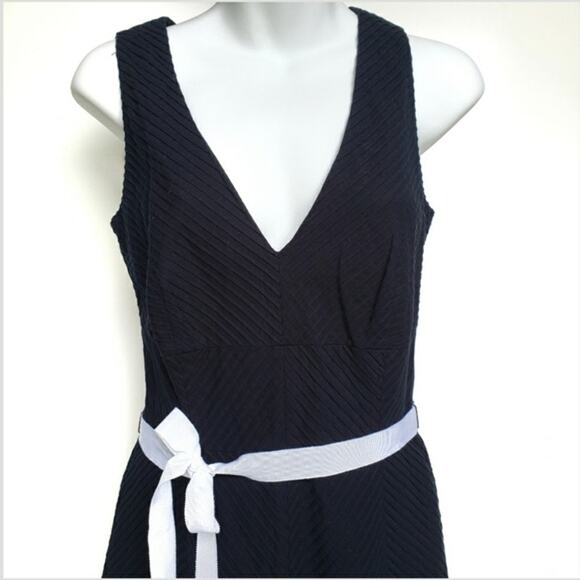 Banana Republic Pinstripe Embossed Linen Flare Dress Size 6 - Picture 2 of 6